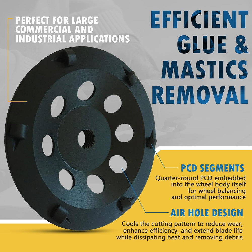 7" PCD Grinding Wheel for Epoxy, Glue, Mastic Removal, 6 PCD Segments