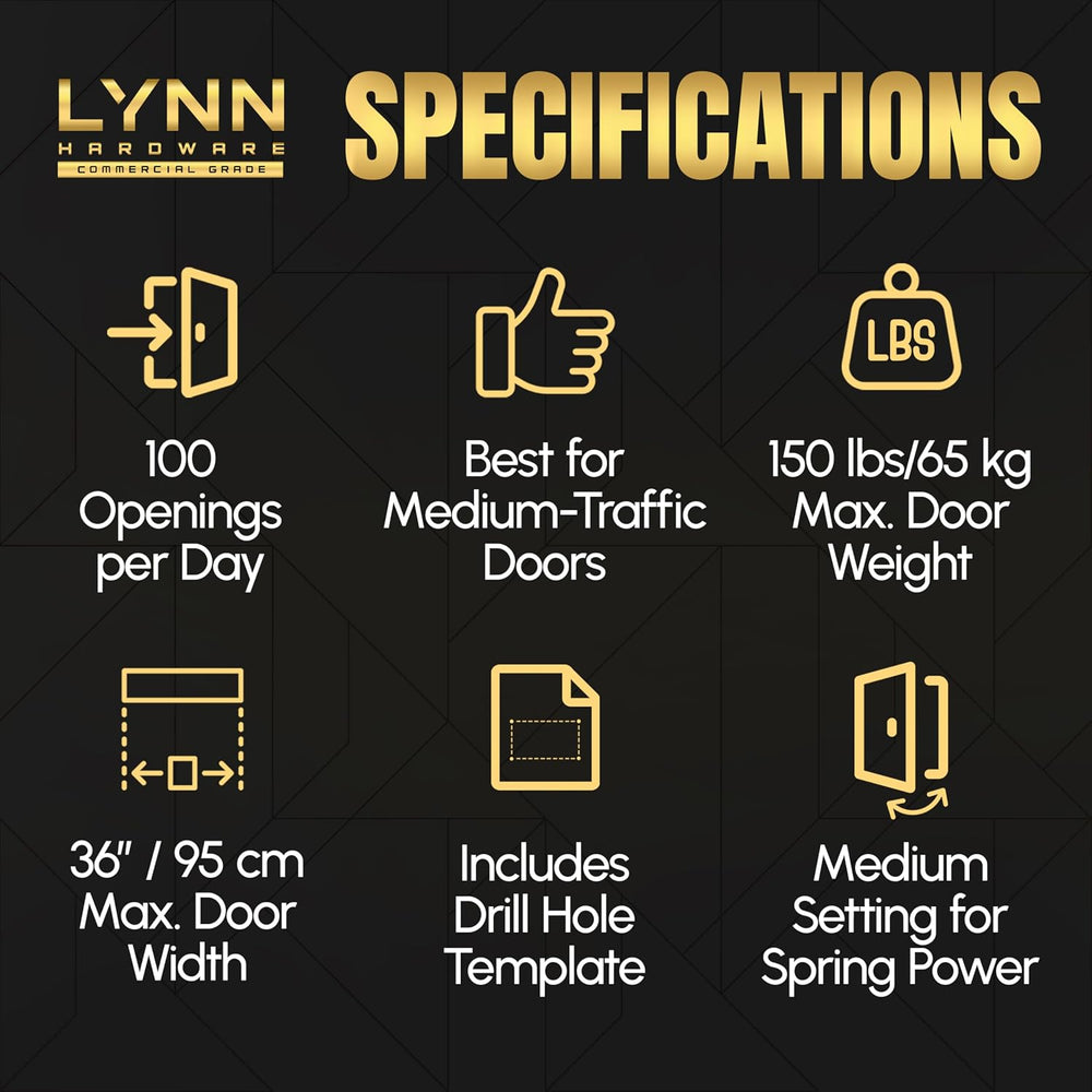 LYNN HARDWARE Medium Duty Automatic Door Closer - Durable Cast Aluminum