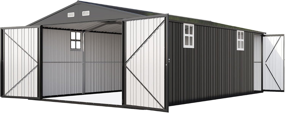 AMERLIFE 13x21x8.4 FT Garage Shed with 3 Lockable Doors & Reinforced Fram