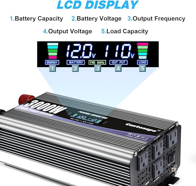 3000W Power Inverter 12V to 110V/120V DC to AC
