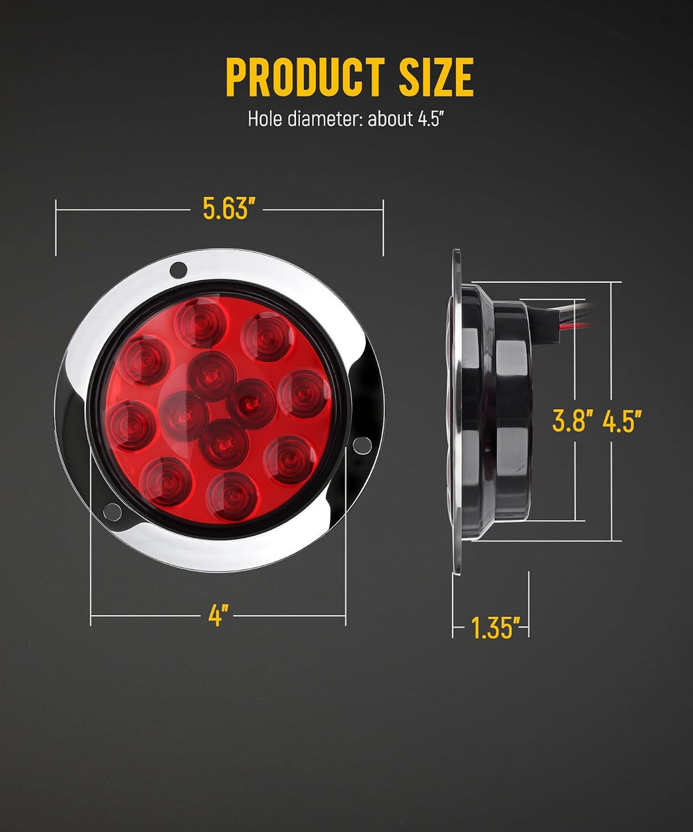 Partsam 10Pcs Red 4" Inch Round LED Trailer Tail Lights 12LED Flange Mou...