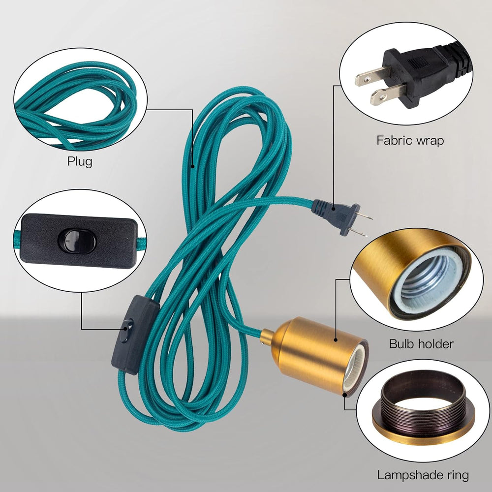 Teal Hanging Lamp Cord 15FT, Plug in Swag Light Kit, 2-Pack