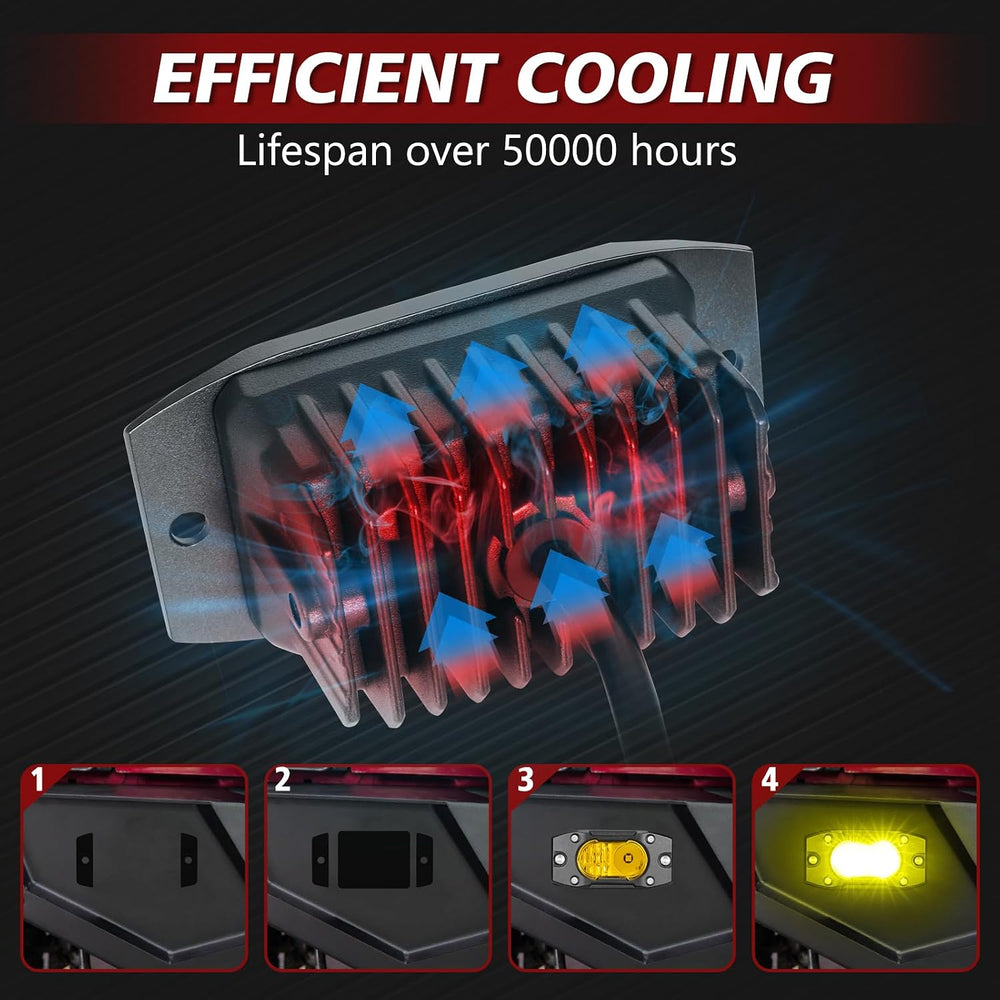 Yellow LED Pods Flush Mount Off Road Lights Driving Fog Light Bar