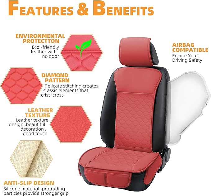 Elantrip 2PCs Front Car Seat Covers Leather Car Seat Protector Universal fit