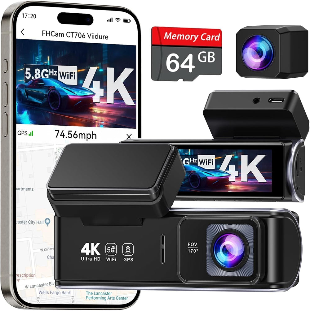 Dash Cam Front and Rear, 4K Front Camera, WiFi and GPS
