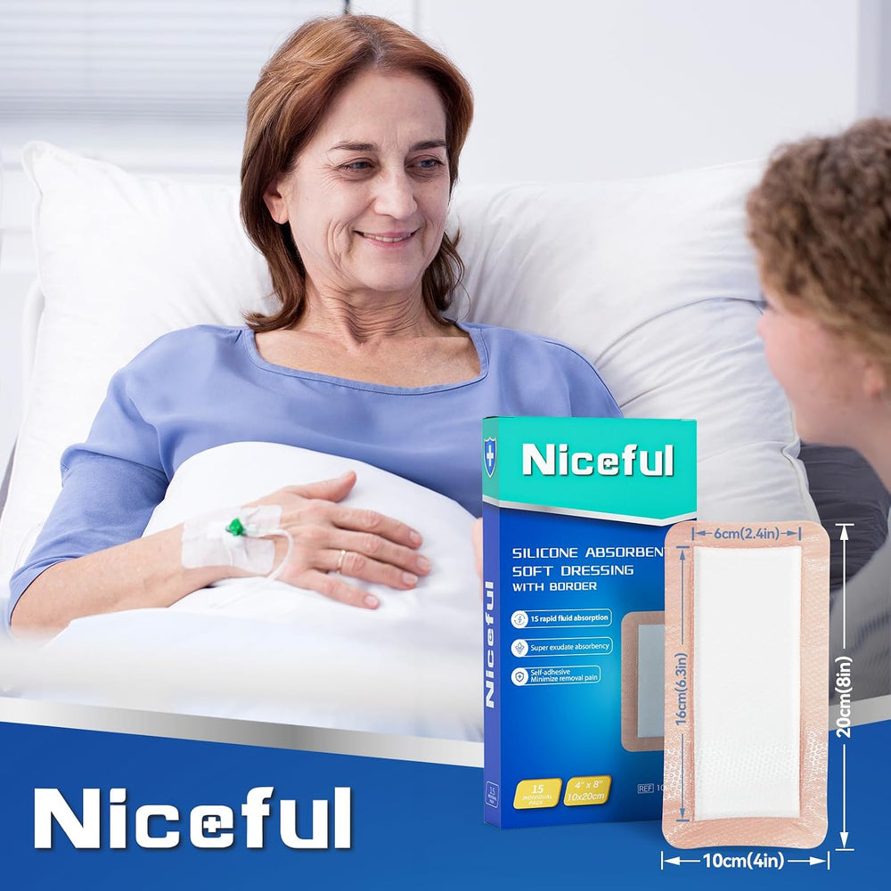 Super Absorbent Silicone Dressing 4"x8" 15Pcs for Post Surgery