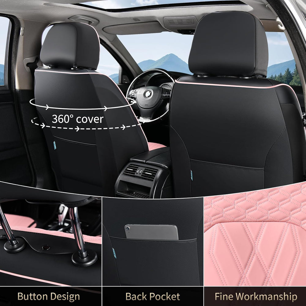 Leather Cars Seat Covers Full Set Pink Car Seat Covers Front and Rear Seat Co...