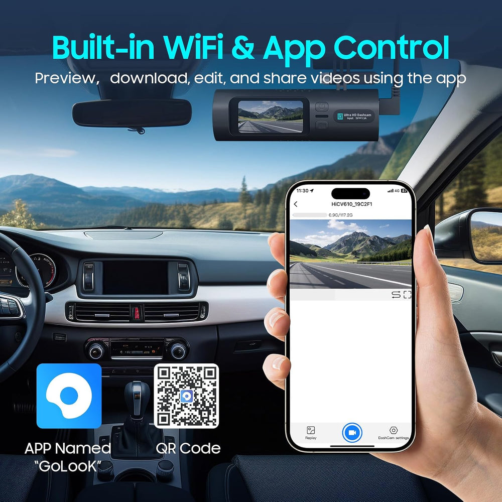 4K Dash Cam Front, 64GB Card Included, Dash Camera for Cars Built in WiFi, Mi...