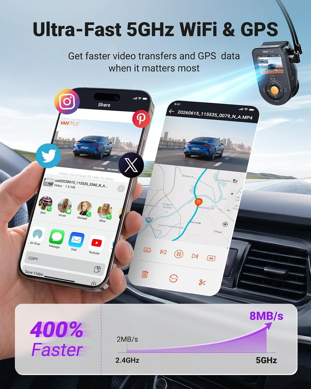 Vantrue S1 Pro Max 4K+2.5K Dash Cam Front and Rear