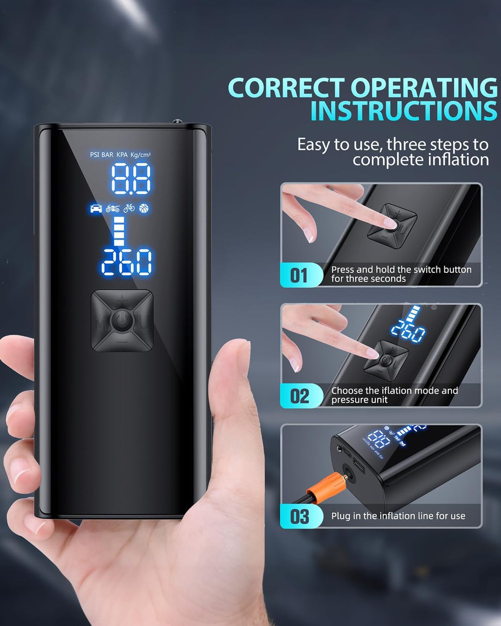 Tire Inflator Portable Air Compressor, 150 PSI Portable Air Compressor with D...