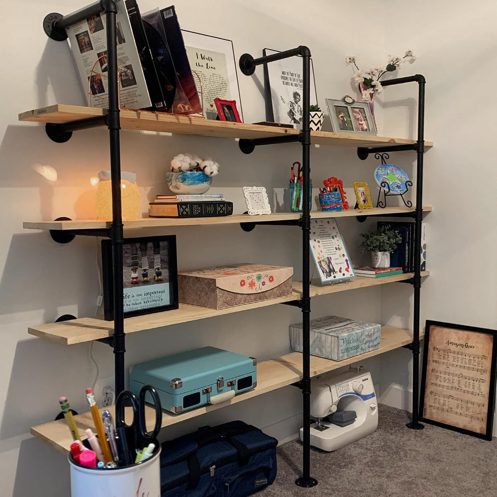 HITOMEN Industrial Iron Pipe Shelves, 2 Set 5-Tier 70.5" Tall 12" D...