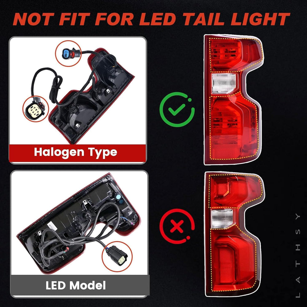 Halogen Tail Light Compatible With 2019-2024 Chevy Silverado 1500 2500HD 3500...