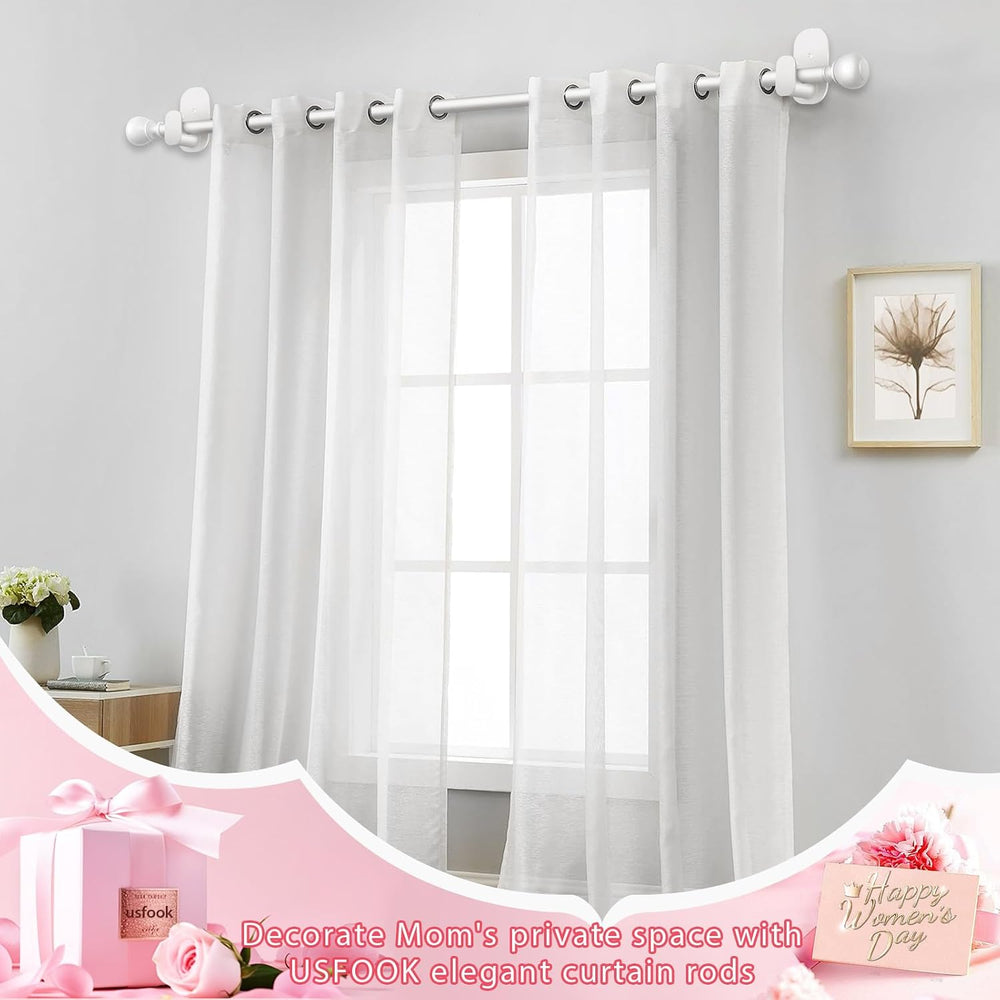 USFOOK White No Drill Curtain Rods for Windows 48 to 84, 2 Pack