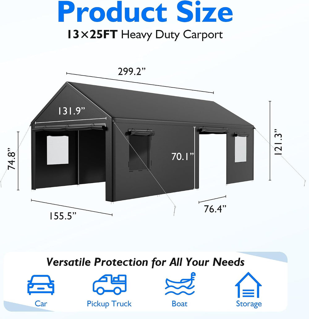 AirWire 13x25 FT Heavy Duty Carport, Portable Car Tent Garage