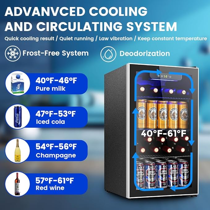 Mini Fridge 130 Can Beverage Refrigerator Cooler, 3.2 Cu.Ft Drink Fridge