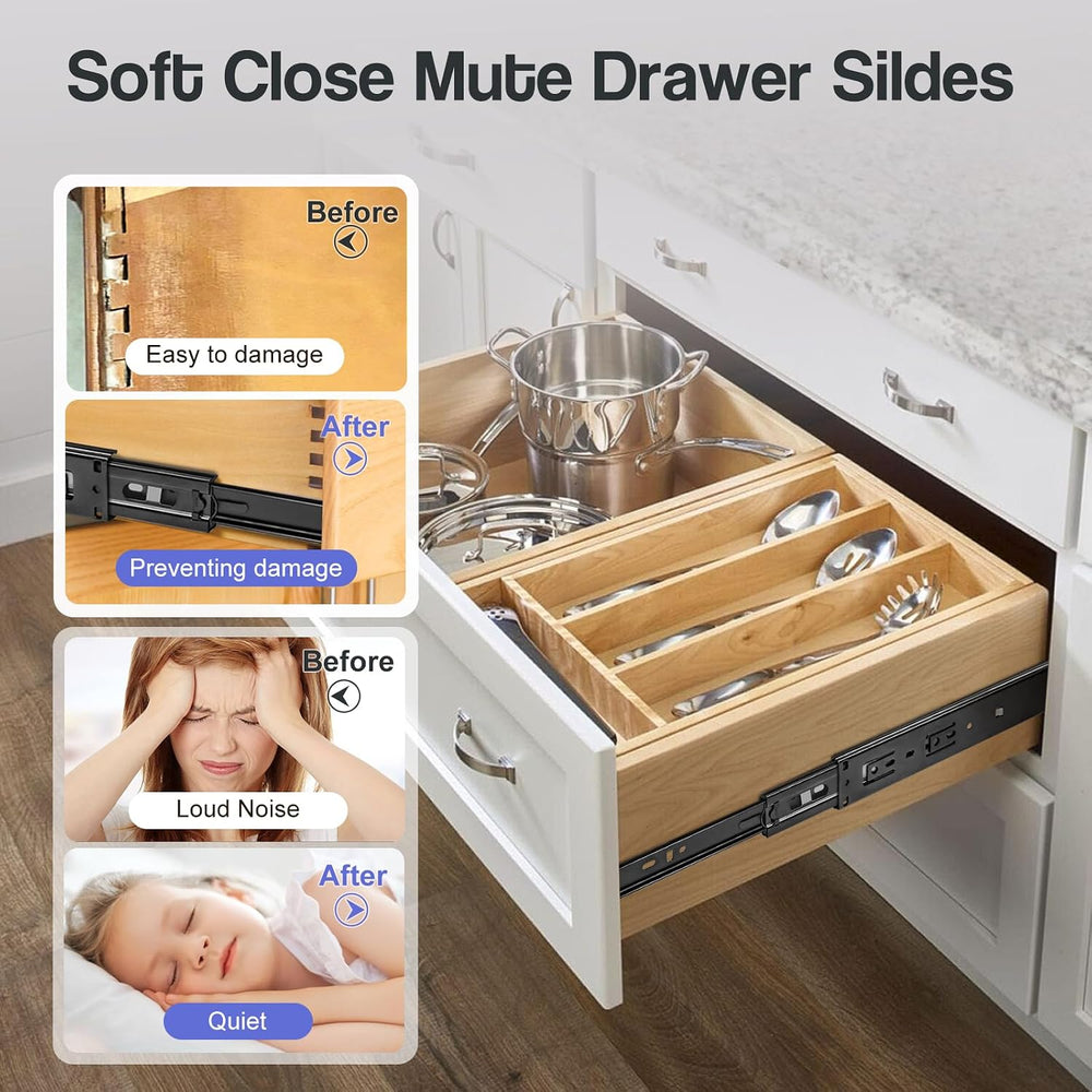 Soft Close Drawer Slides 10 Inch - Black, 5 Pair (10 Pieces)