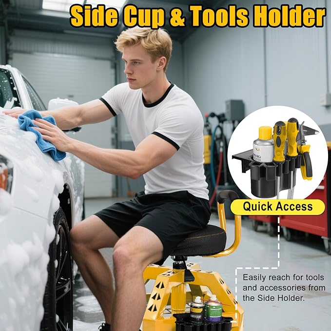 Rolling Shop Stool with Wheels, Heavy Duty Garage Work Mechanic Stool with