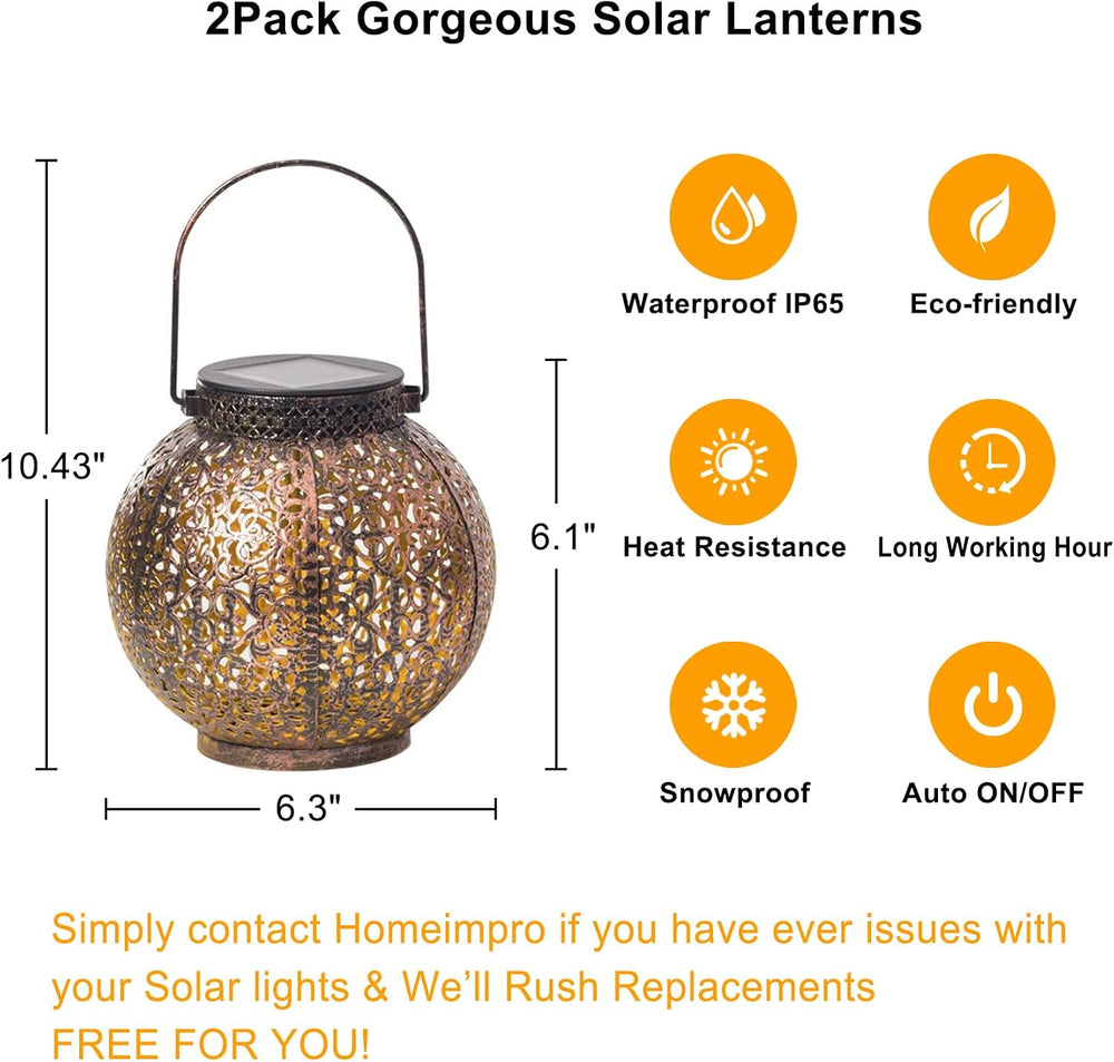 2Pack Solar Outdoor Lanterns Waterproof, Garden Gifts for Mom, Rose Solar Gar...