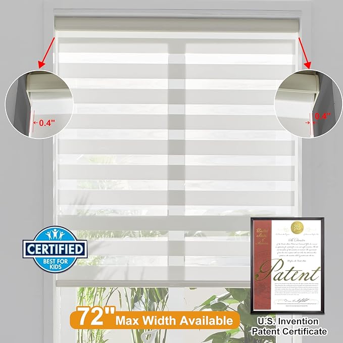 Persilux Cordless Zebra Roller Window Shades Free-Stop Roller Blinds Light