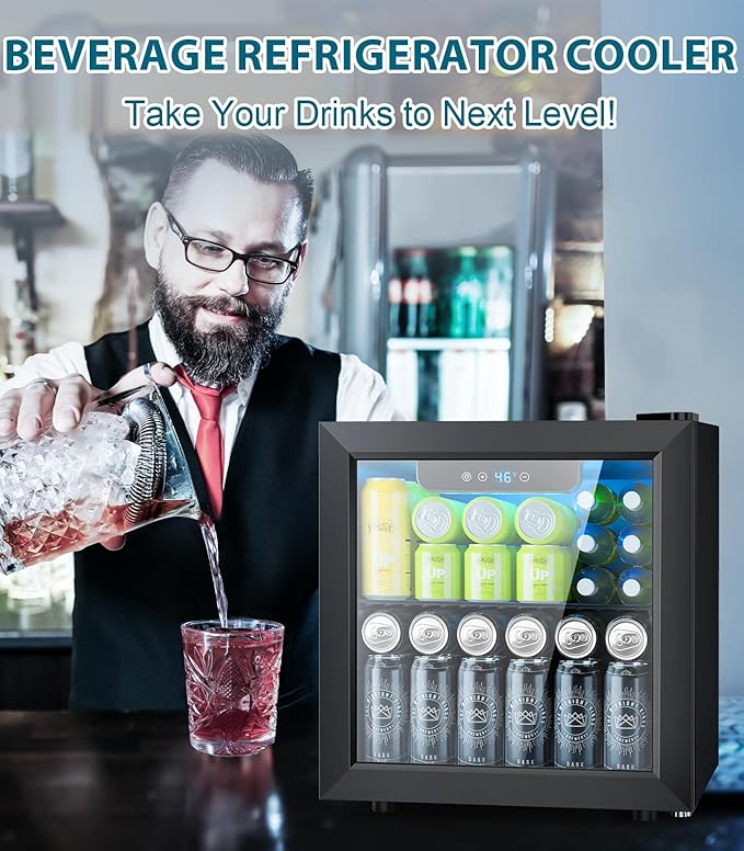 50 Cans Beverage Refrigerator Cooler, 1.3 Cu.ft Mini Fridge Countertop Drink