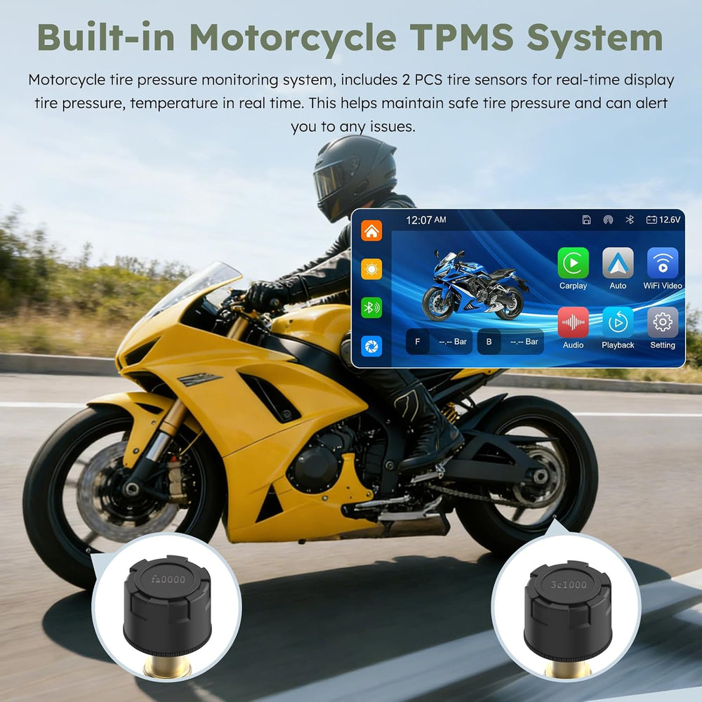 Carpuride W603DT 6.3" Motorcycle CarPlay Screen Android Auto TPMS Dash Cam