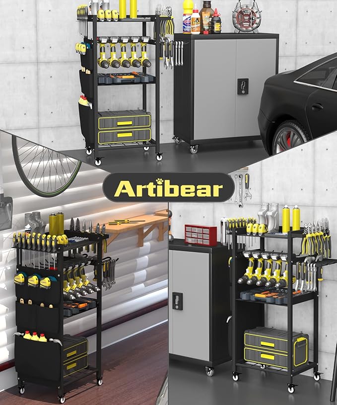 Artibear 4-Tier Rolling Power Tool Organizer Storage Cart, Garage Organization