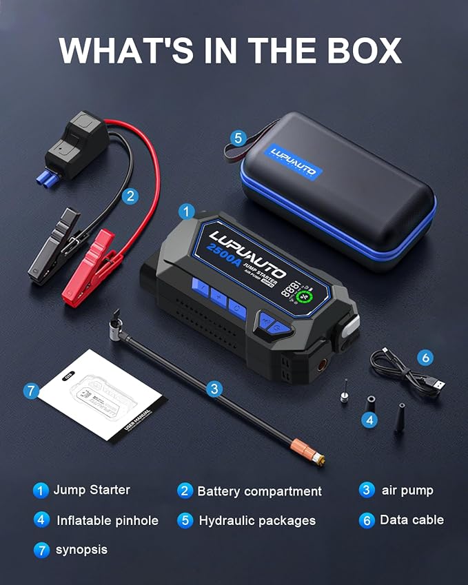 2500A Portable Jump Starter, Car Battery Jump Starter