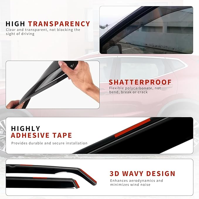 in Channel Rain Guards for 2021 2022 2023 2024 Nissan Rogue S, Smoke Tinted (...