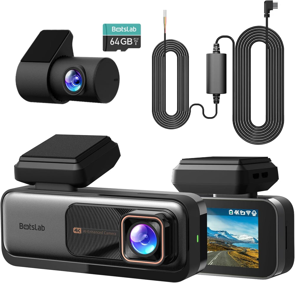 BOTSLAB 4k Dash Cam Front and Rear, 24/7 Parking Monitor with Hardwired Kit, ...