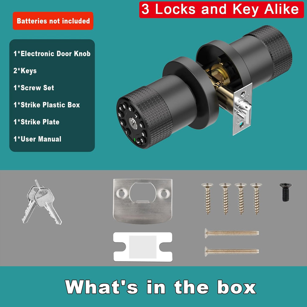 BOTHSTAR 3 Pack Black Key Alike Keyless Electronic Door Knobs with Backlit Ke...