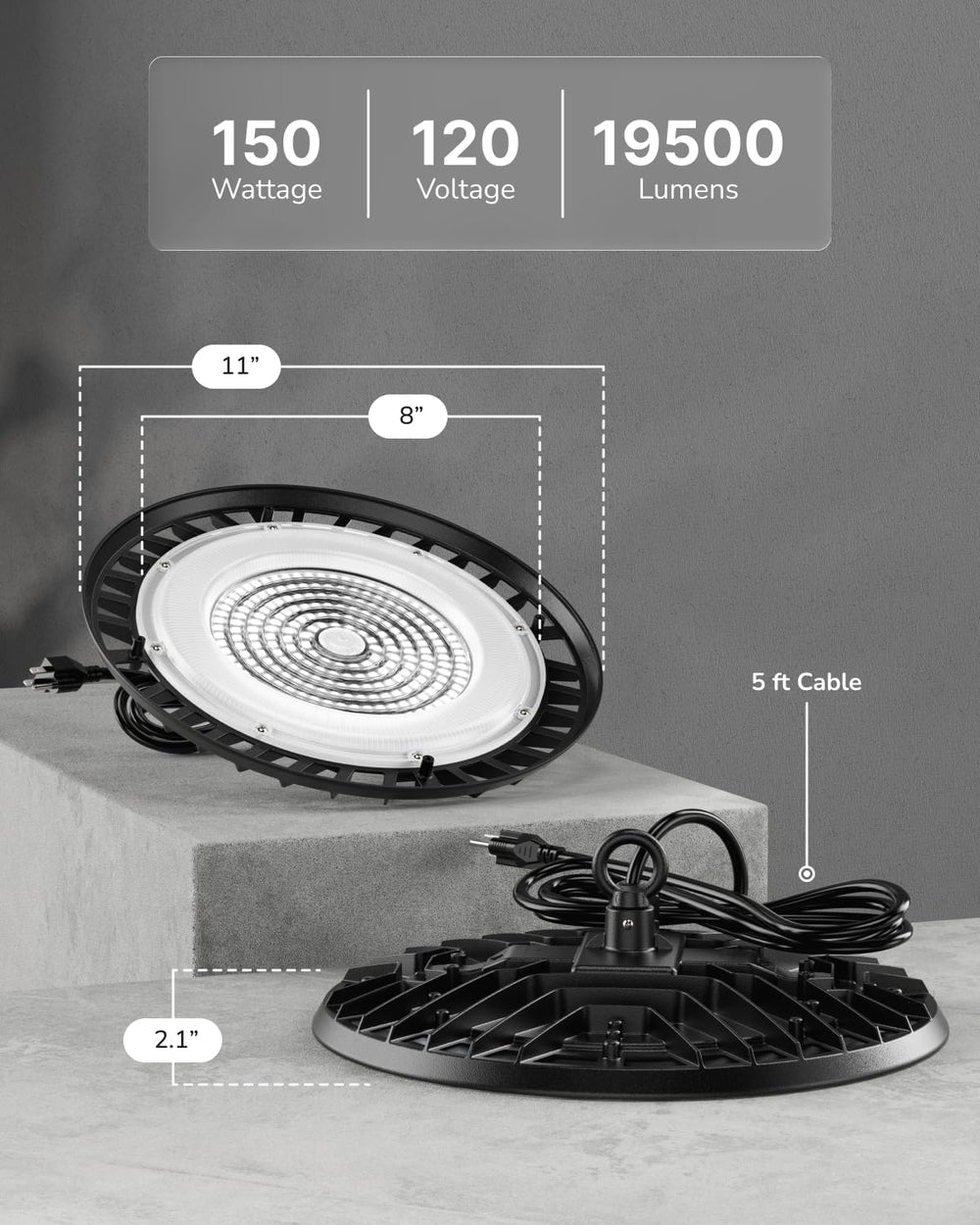 Sunco 10 Pack UFO LED High Bay Lights, Plug & Play, 150W, 19500LM, 6000K