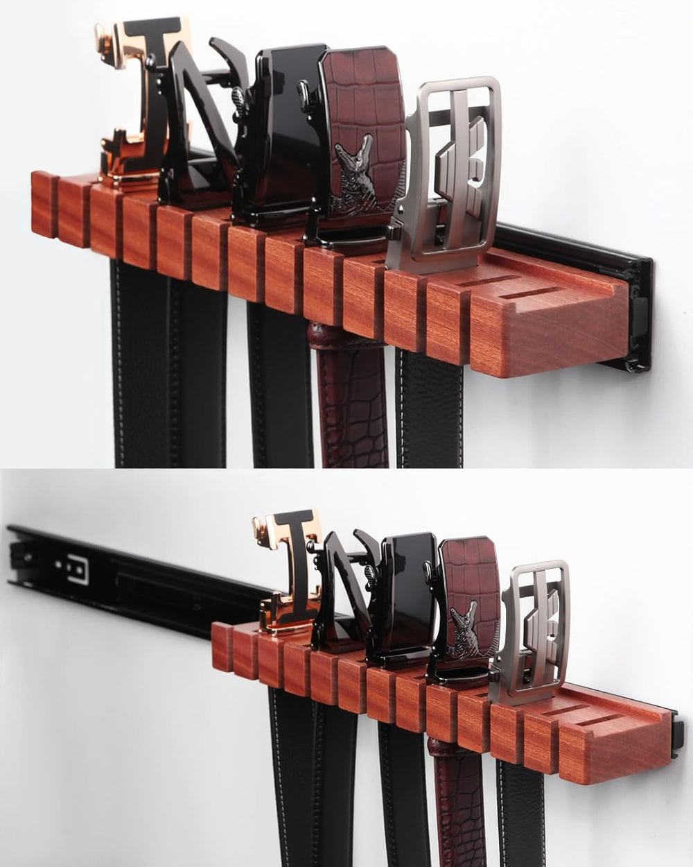 Walnut 12 Belts Organizer with Sliding System
