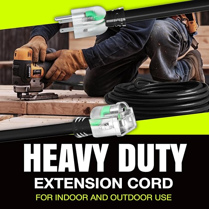 25ft Outdoor/Indoor Extension Cord 12/3 Gauge Extra Heavy Duty 3 Prong SJTW