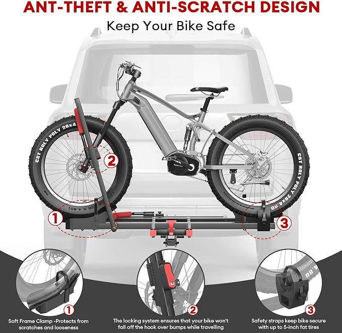 Hitch 2 EBike Rack with Ramp, 170lbs Capacity Electric Bike Carrier Foldable
