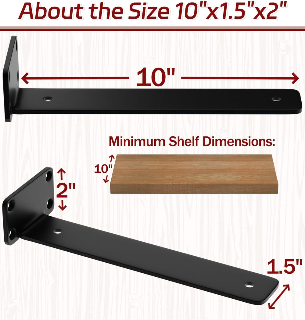 10 Inch Shelf Brackets, 8 Pack Floating Shelf Bracket, 1/5" Thick