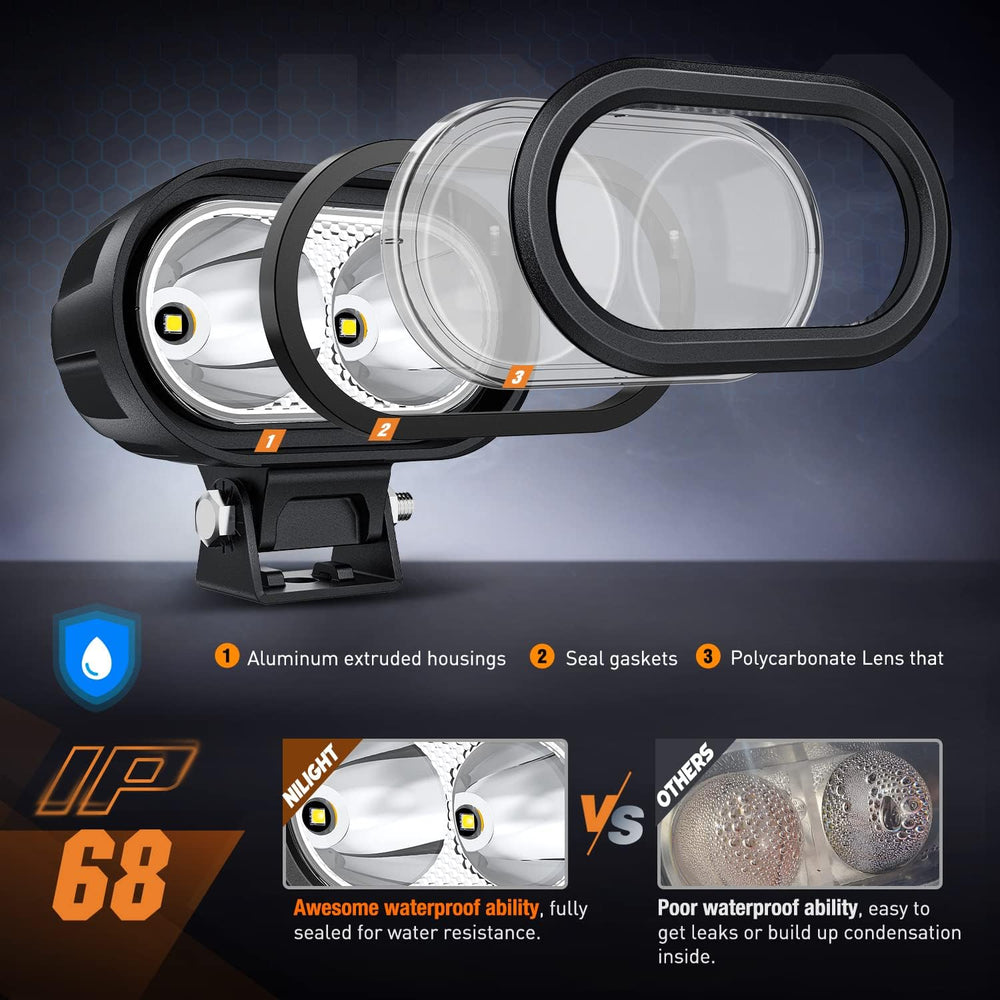 Nilight 2 PCS 4 Inch 2100LM Super Spotlight Motorcycle LED Pods