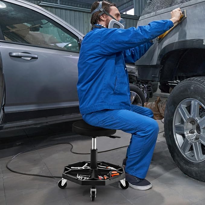 IRONMAX Rolling Mechanic Stool, Adjustable Shop Stool Creeper Seat