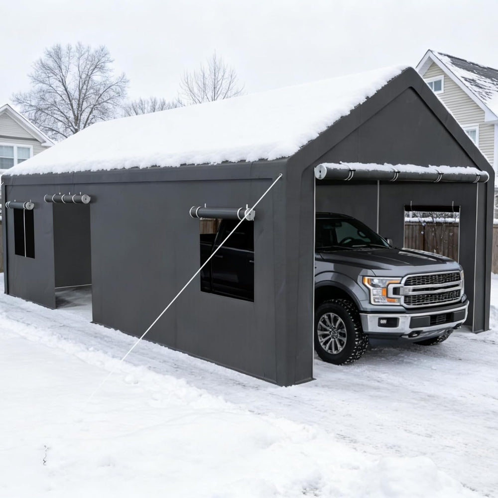 13x25 Heavy Duty Carport, Extra Length, Grey