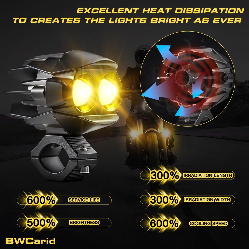 D7 Motorcycle Driving Fog Lights LED Kit Amber White 6 Modes Strobe | Auxilia...