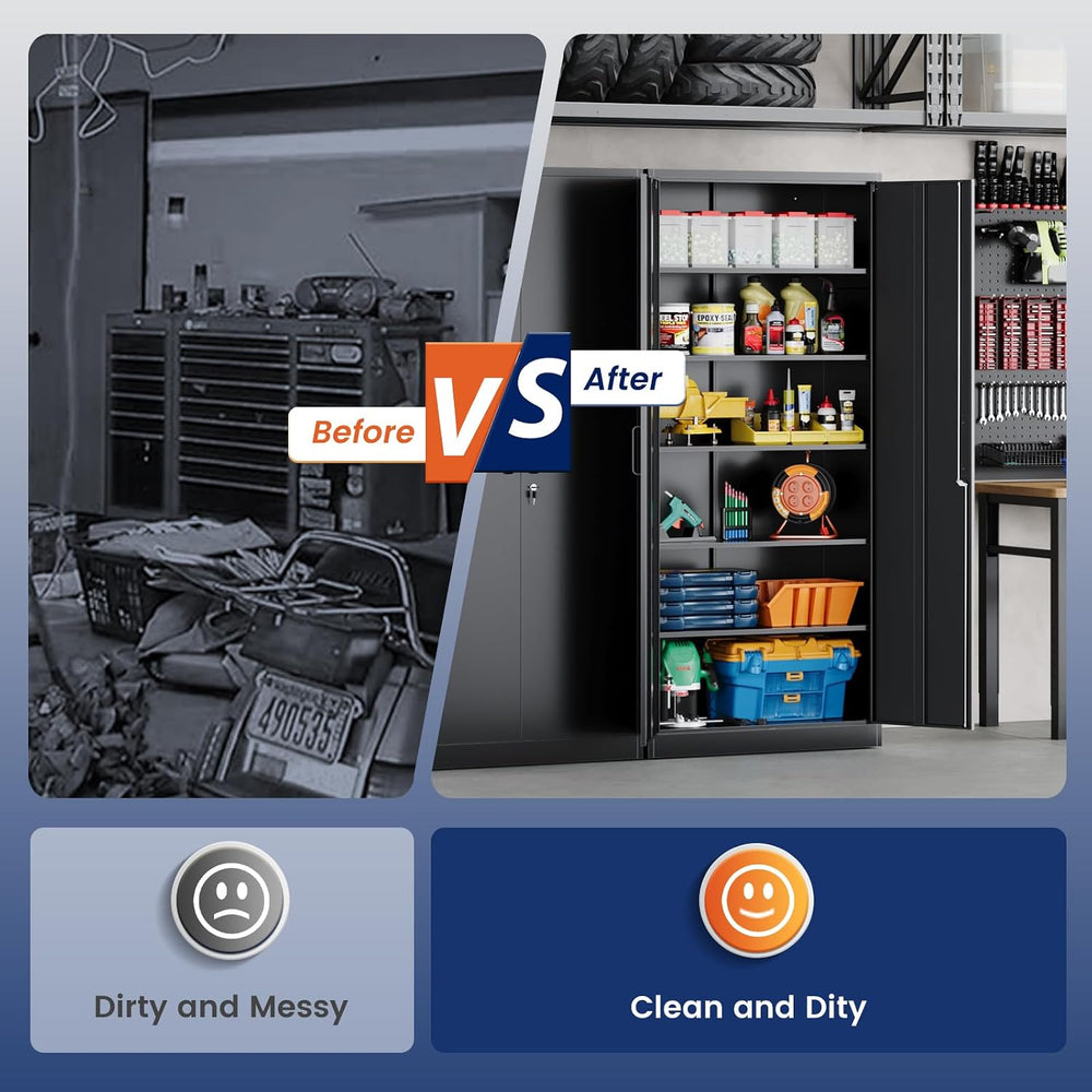 Yizosh Metal Storage Cabinet with Lock - 72" Garage Storage Cabinet with...