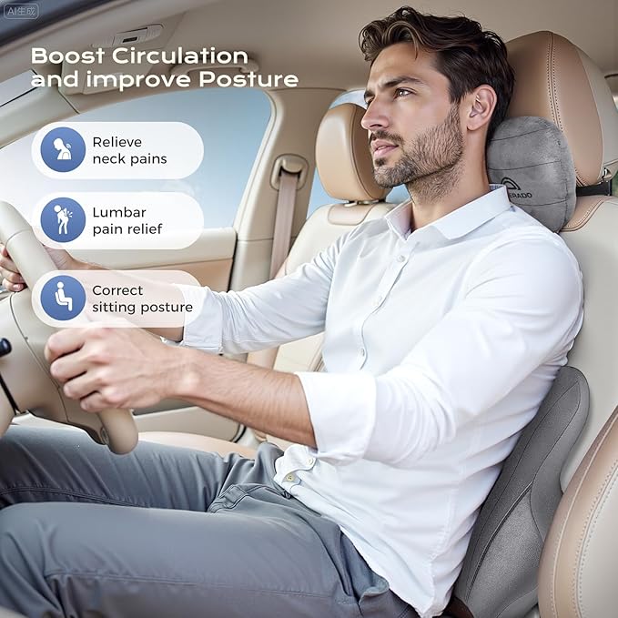 Coverado Car Lumbar Support Pillow and Car Neck Pillow Kit, Ergonomic Design