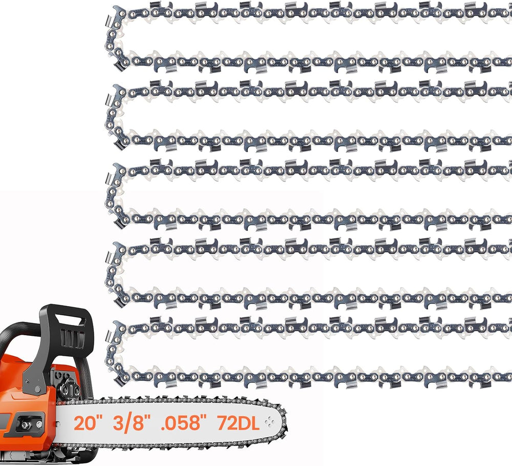 5 Pack 20 Inch Chainsaw Chain 3/8" Pitch .058" Gauge 72 Drive Links