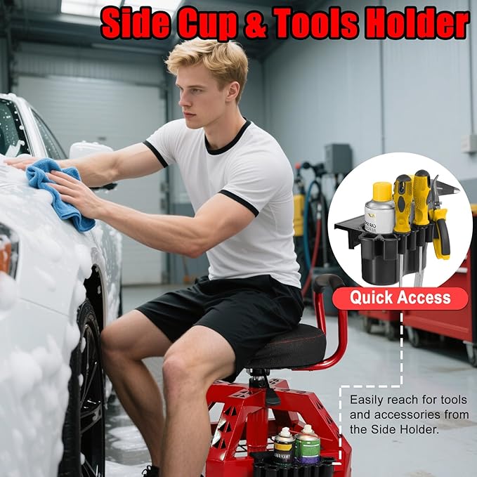 Rolling Shop Stool with Wheels, Heavy Duty Garage Work Mechanic Stool with