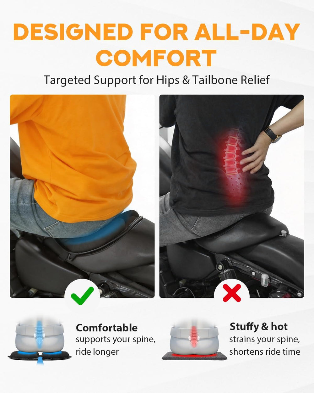 PBYMT Upgraded Motorcycle Seat Cushion, Universal Motorcycle Gel Seat Pad, La...