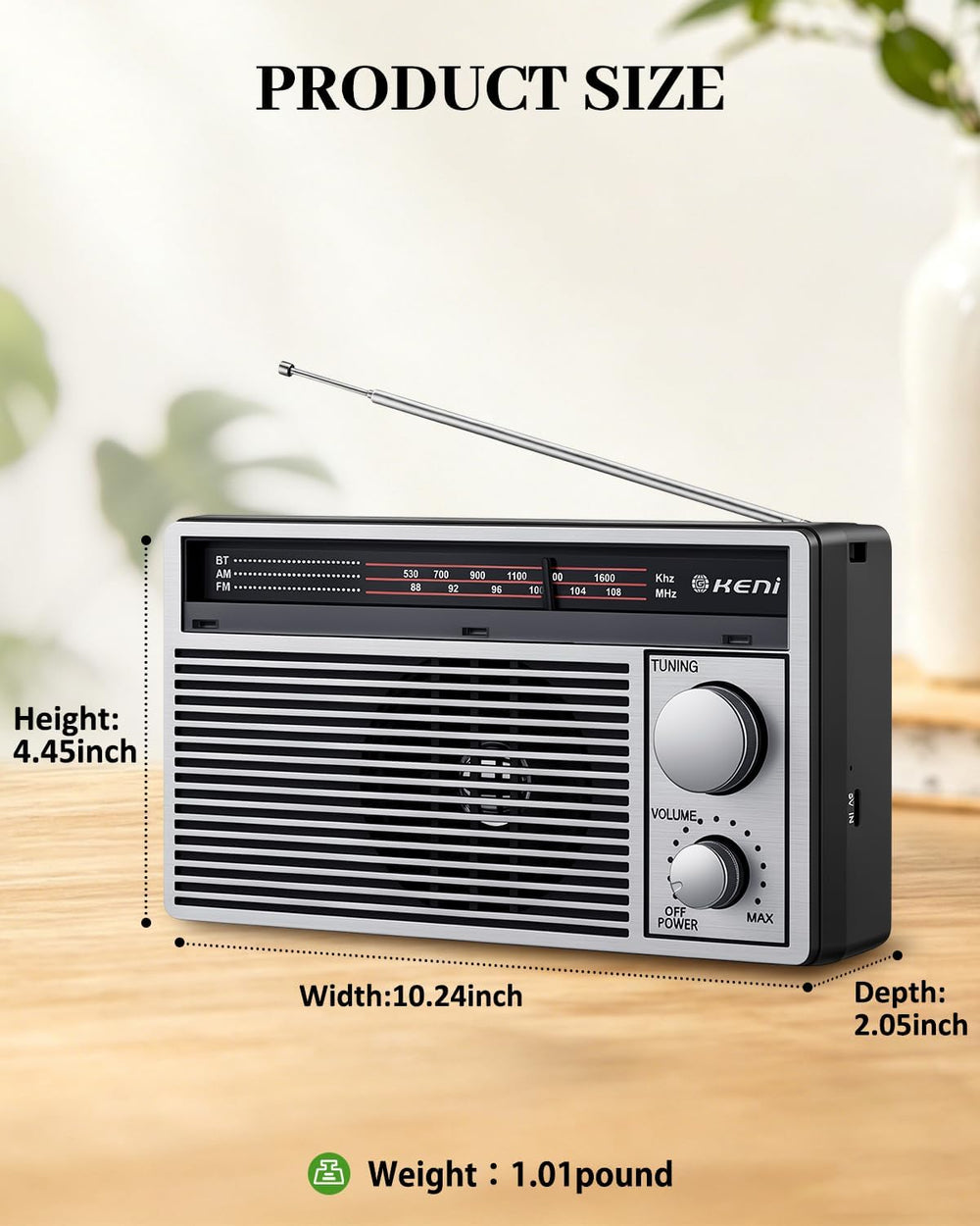 G Keni Portable AM/FM Emergency Radio with Bluetooth, Battery/USB Powered