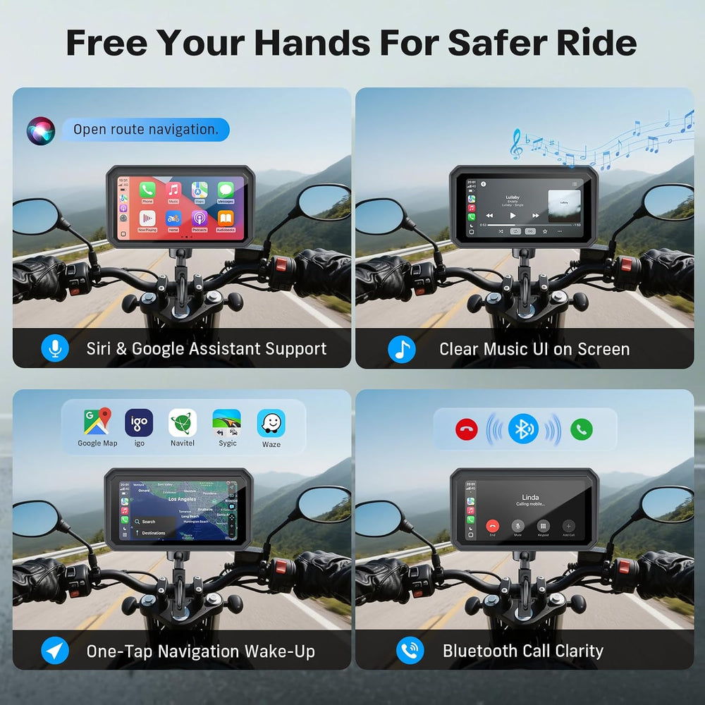 Motorcycle CarPlay Screen with Android Auto – 6.25” Waterproof GPS Pantalla p...