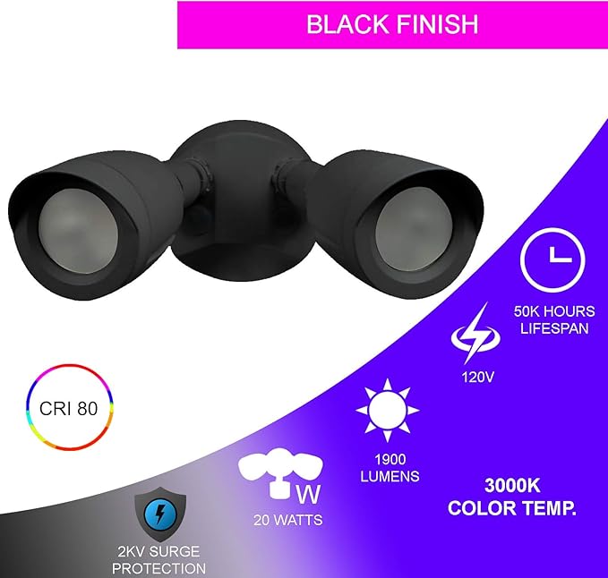 Ciata Flood Lights Outdoor, 20-Watt LED Bullet Head Security Flood Lights