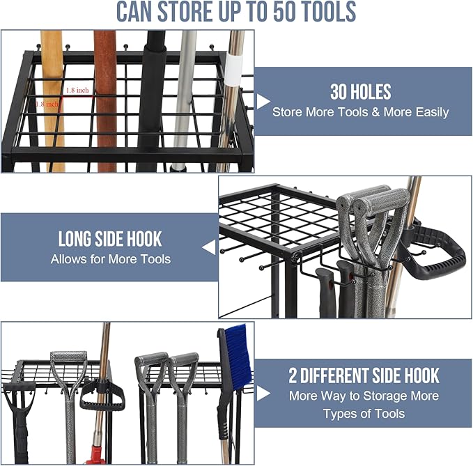 Garden Tool Organizer Holds 50 Long-Handled Tools/Rakes/Brooms/Shovles