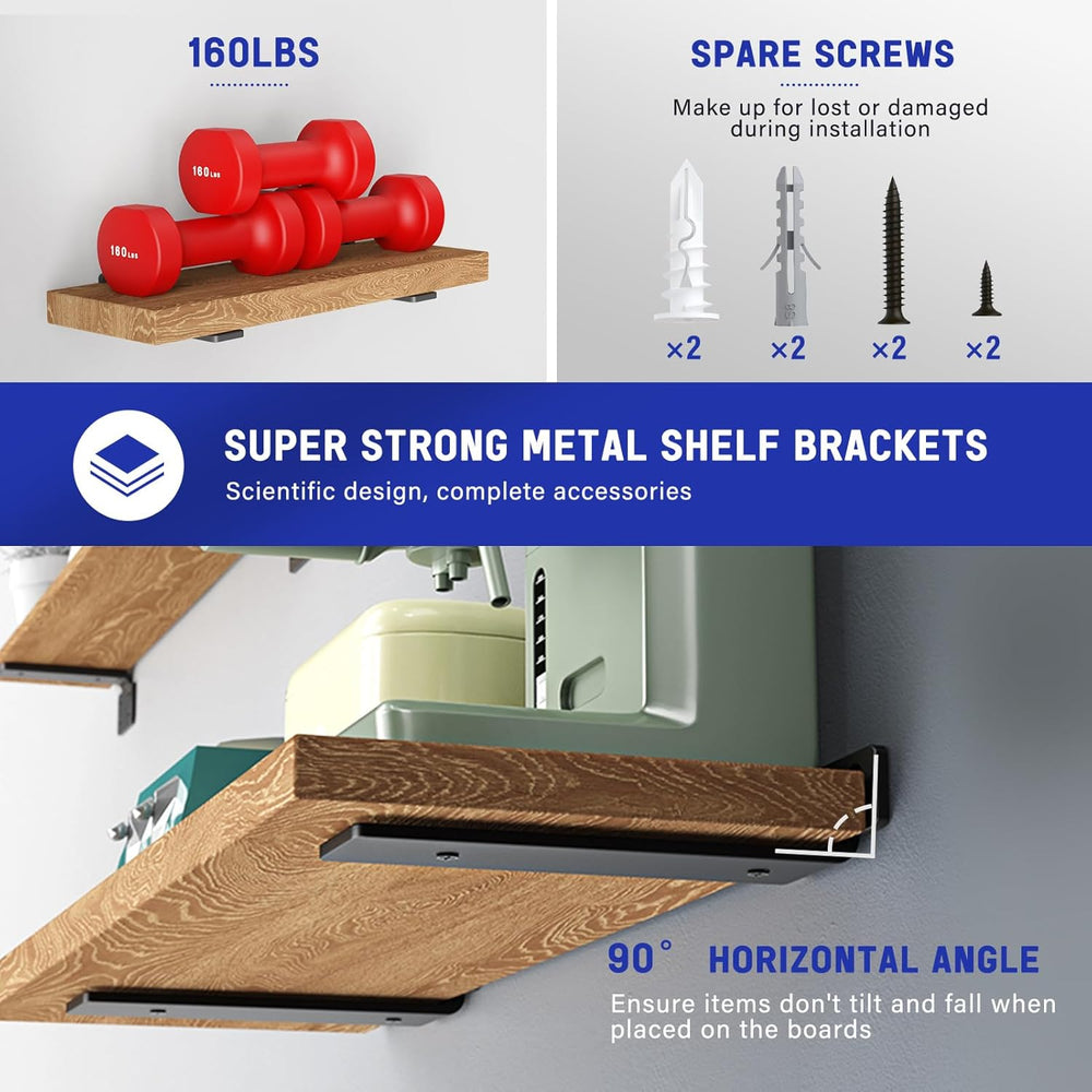 Goovilla Shelf Bracket, Floating Shelf Brackets 10 inch Long, 4 Pack, Black
