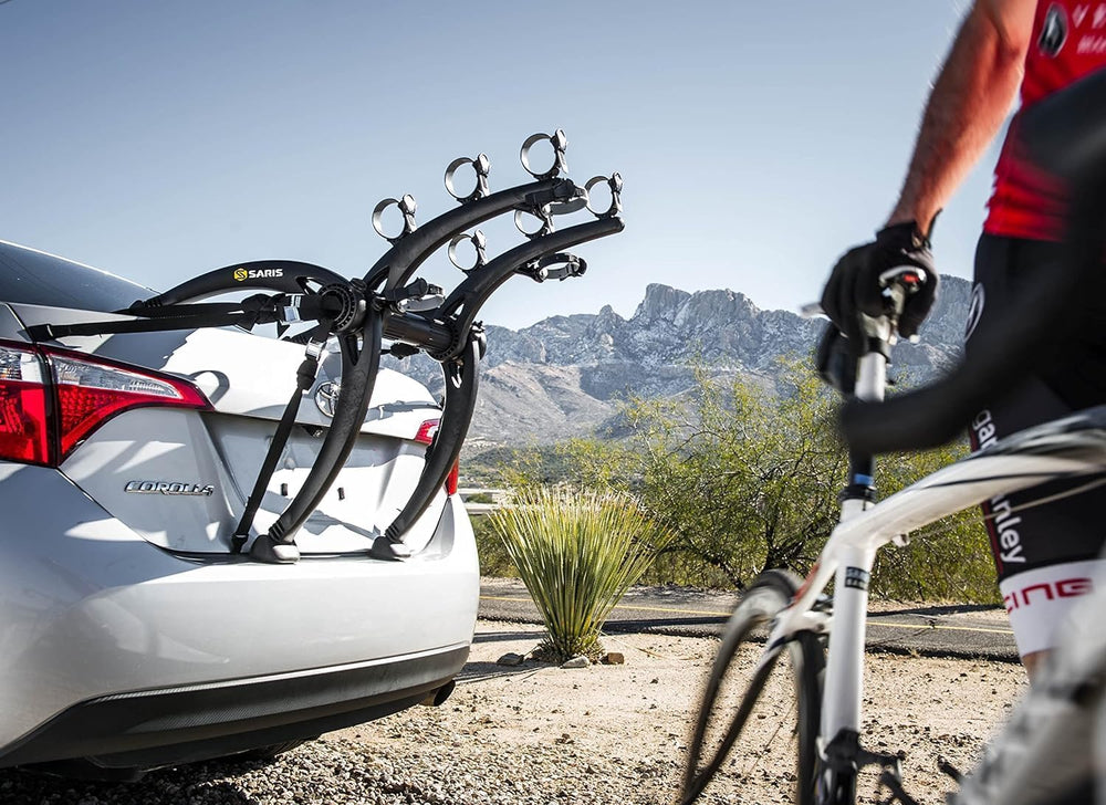 Saris Bones Car Trunk Bicycle Rack Carrier, Mounts 3 Bikes, Anti-Sway Straps
